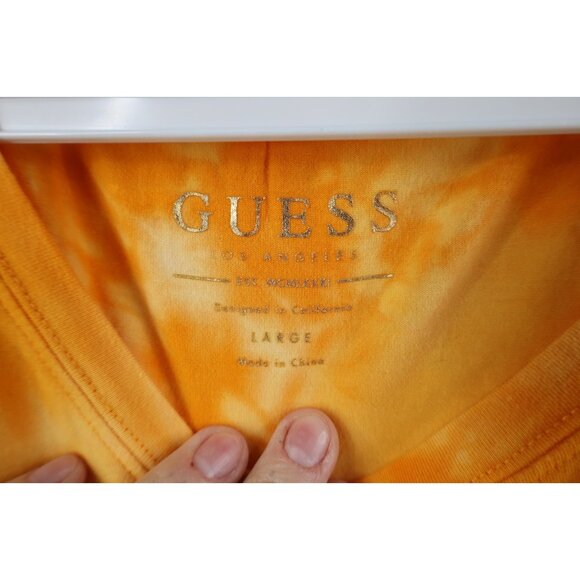 Vintage Y2K Guess Womens Size Large Spell Out Metallic Sunset Acid Wash T-Shirt - Picture 6 of 11